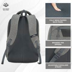 TPB04 - 30L Laptop Backpack   16-Inch Compartment, USB Charging Port -Ash grey