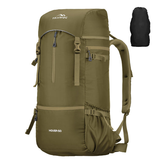 Hover 50L Backpack for Men & Women, Light weight with Multi-Pocket & Rain Cover - Olivegreen