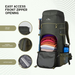 ALPINE 55L Travel Backpack Front & Top Loading  Bag for Men & Women -Olivegreen