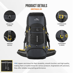 GRITMAX 55 L  Front & Top Open Backpack for Hiking Trekking  Bag for Men & Women with Rain Cover-Grey(clearance sale)