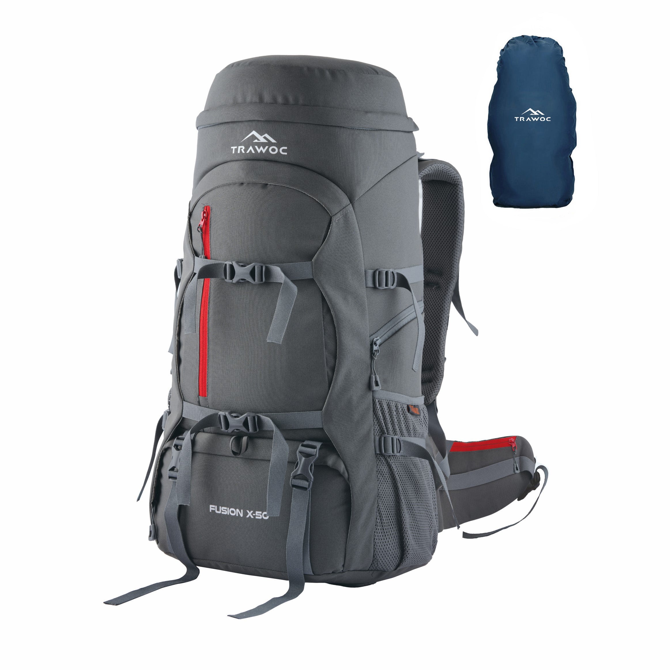 A close-up view of the FUSION X-50 backpack in grey, highlighting its contemporary design and practical features. The thumbnail showcases the durable fabric, spacious compartments, and adjustable straps, emphasizing the backpack's versatility for outdoor adventures and everyday use. The grey color adds a sleek and modern aesthetic, making it an appealing choice for those seeking stylish and functional gear.
