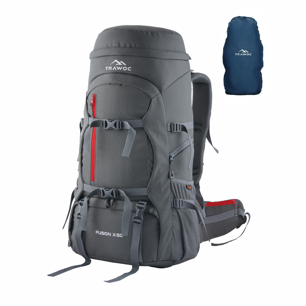 A close-up view of the FUSION X-50 backpack in grey, highlighting its contemporary design and practical features. The thumbnail showcases the durable fabric, spacious compartments, and adjustable straps, emphasizing the backpack's versatility for outdoor adventures and everyday use. The grey color adds a sleek and modern aesthetic, making it an appealing choice for those seeking stylish and functional gear.
