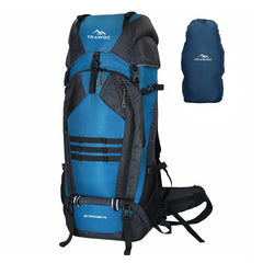 A close-up view of the SKYRANGER-70 rucksack in English blue, highlighting its sleek design and durable materials. The thumbnail showcases the spacious main compartment with a secure zip closure, along with multiple exterior pockets for organized storage. The adjustable straps and ergonomic features are visible, emphasizing comfort and functionality for outdoor adventures. The vibrant English blue color adds a stylish touch, making it an attractive choice for travelers and outdoor enthusiasts. 