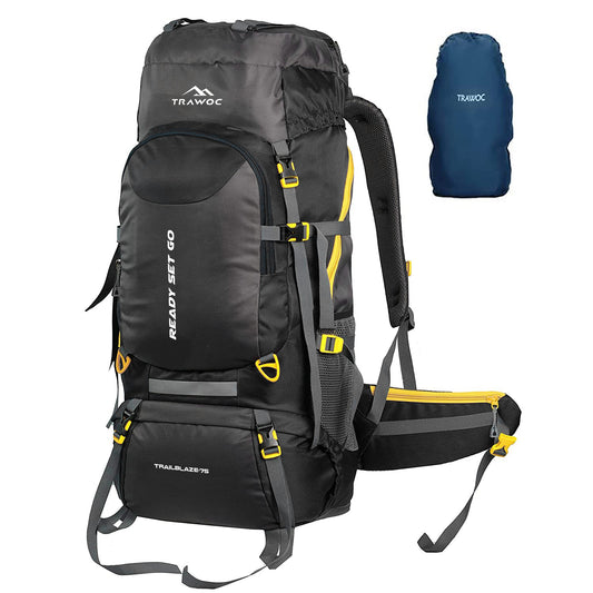Thumbnail image of the TRAILBLAZE-75 Rucksack in black, featuring its sleek design, spacious compartments, and adjustable straps, set against a simple background.