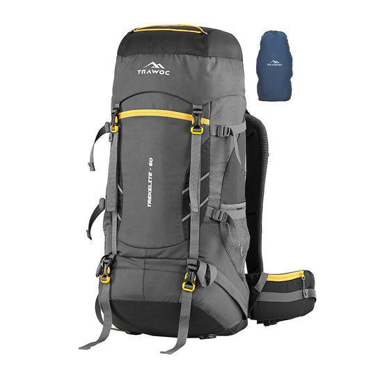 Thumbnail image of the TREKELITE-60 Rucksack in black, featuring a sleek and functional design with multiple compartments and adjustable straps, displayed against a simple background to highlight its stylish appearance and practical features for outdoor activities.