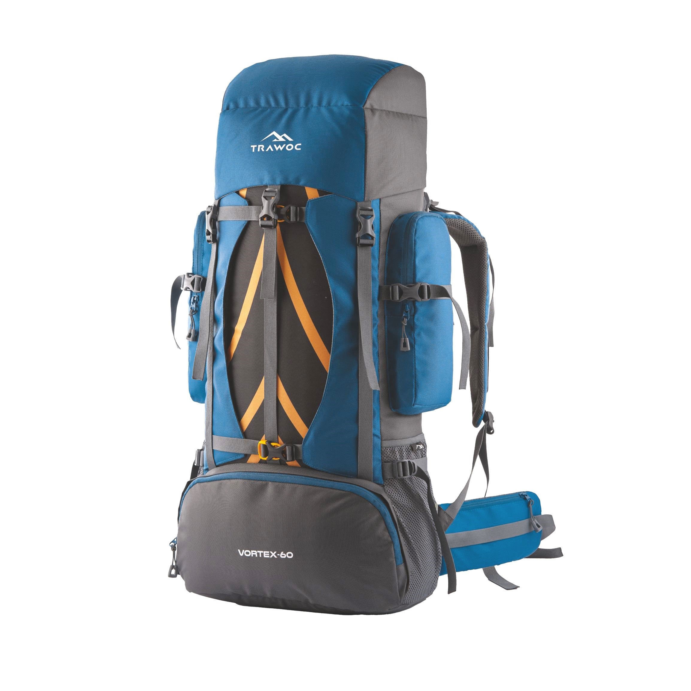 Thumbnail image of the VORTEX-60 Rucksack in English Blue, featuring a stylish and functional design. The rucksack showcases its durable construction, spacious main compartment, and multiple exterior pockets for organized storage. Adjustable straps and a padded back panel are visible, highlighting its comfort and suitability for outdoor adventures and everyday use.