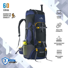 Aerolink 60 L Backpack with Lightweight Build & Water - Resistant Fabric –Black - TRAWOC