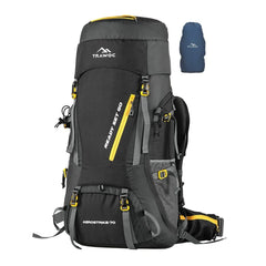 Aerostrike 70L Trekking Bag with Laptop Compartment & Rain Cover, ideal for Hiking - Black - TRAWOC