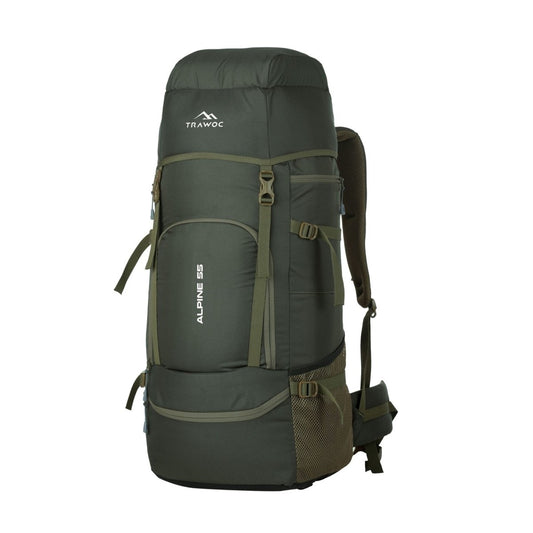 ALPINE 55L Travel Backpack Front & Top Loading Bag for Men & Women - Olivegreen - TRAWOC