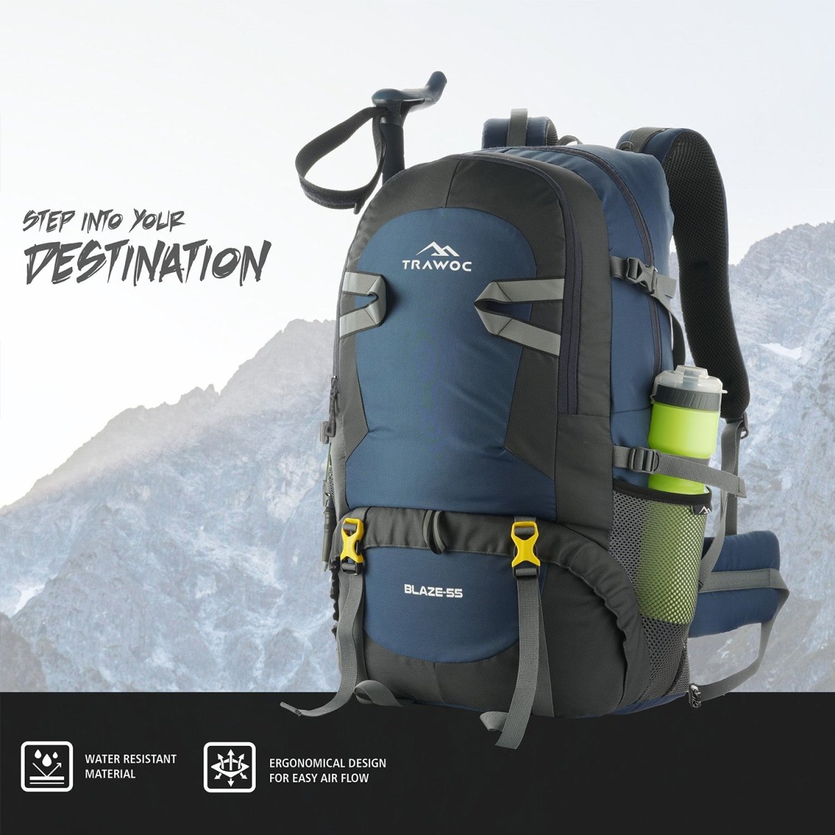 BLAZE 55 L Travel Backpack Daypack for Camping Hiking Trekking - Navyblue - TRAWOC