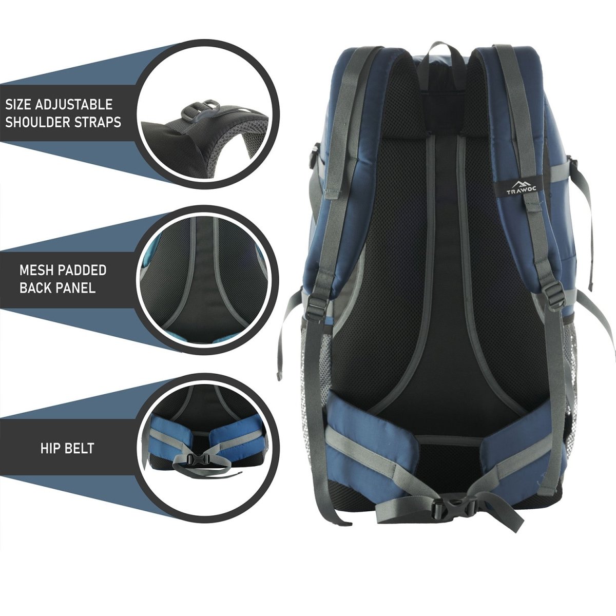 BLAZE 55 L Travel Backpack Daypack for Camping Hiking Trekking - Navyblue - TRAWOC