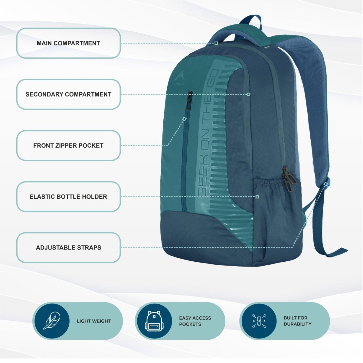 Carriz CPB01 26L Laptop Backpack - Blue - TRAWOC