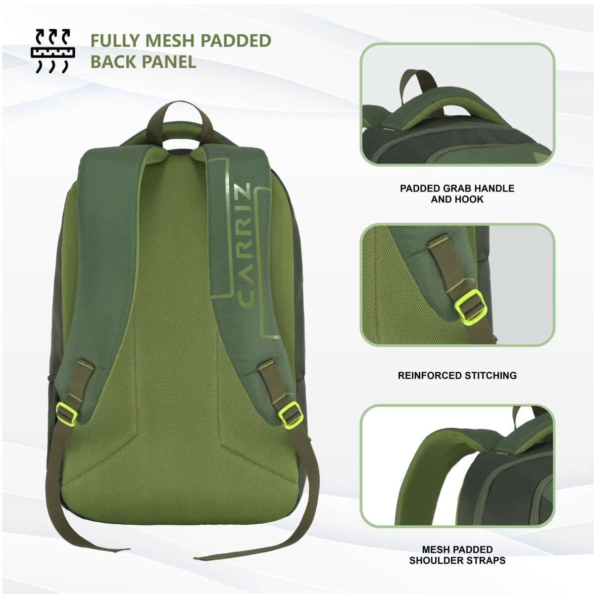 Carriz CPB01 26L Laptop Backpack - Green - TRAWOC