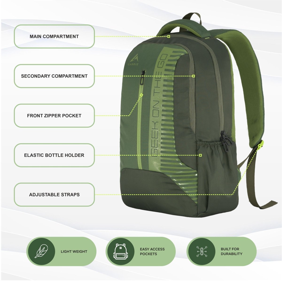 Carriz CPB01 26L Laptop Backpack - Green - TRAWOC