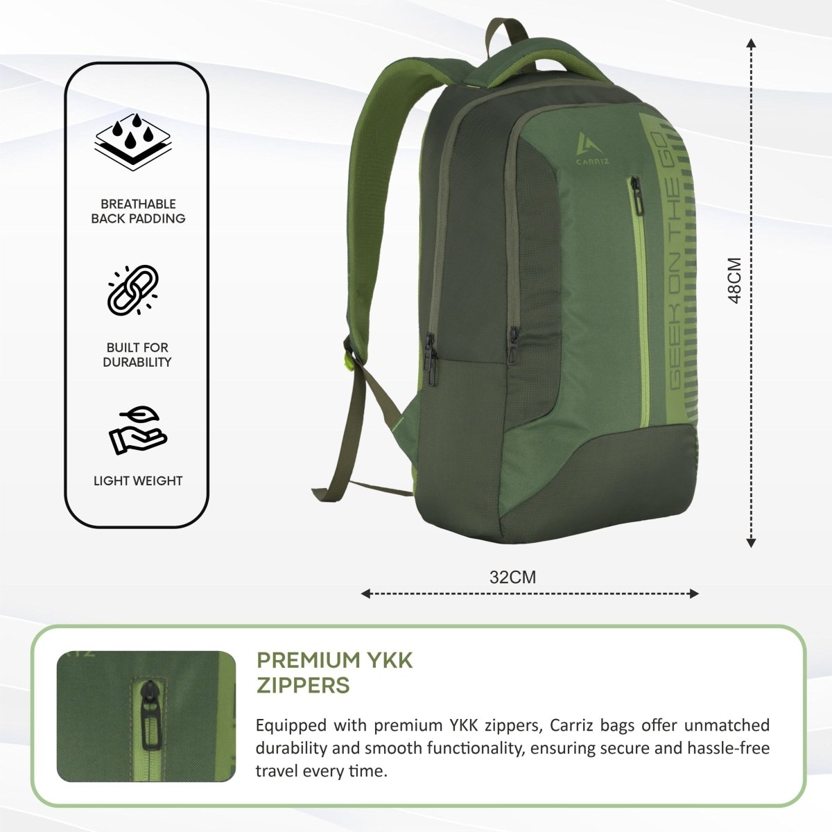 Carriz CPB01 26L Laptop Backpack - Green - TRAWOC