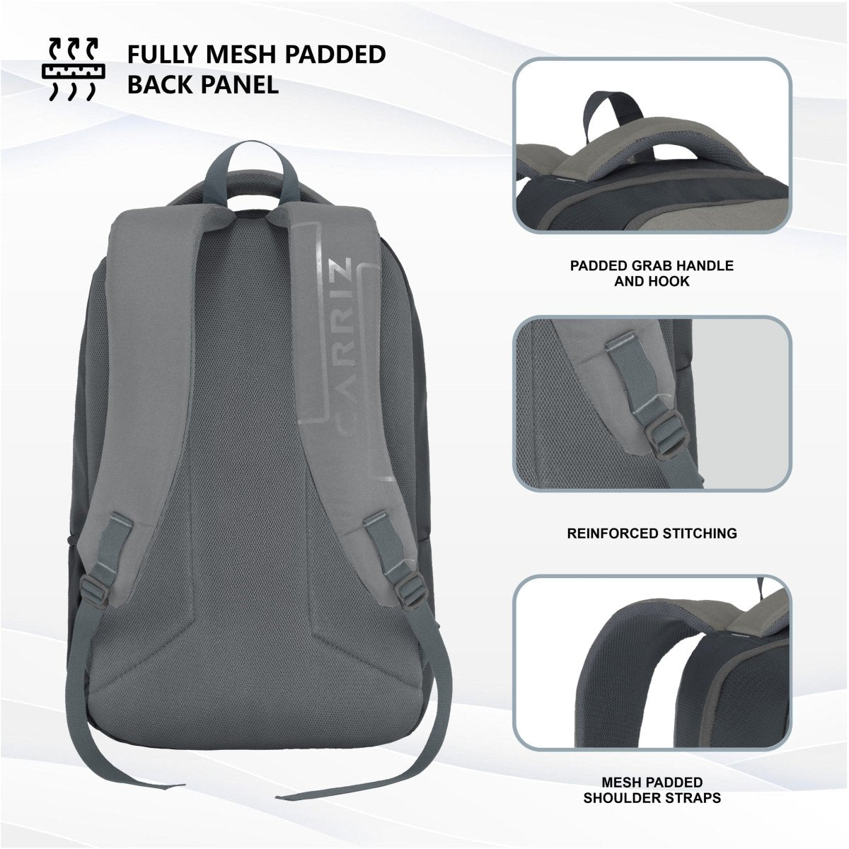 Carriz CPB01 26L Laptop Backpack - Grey - TRAWOC
