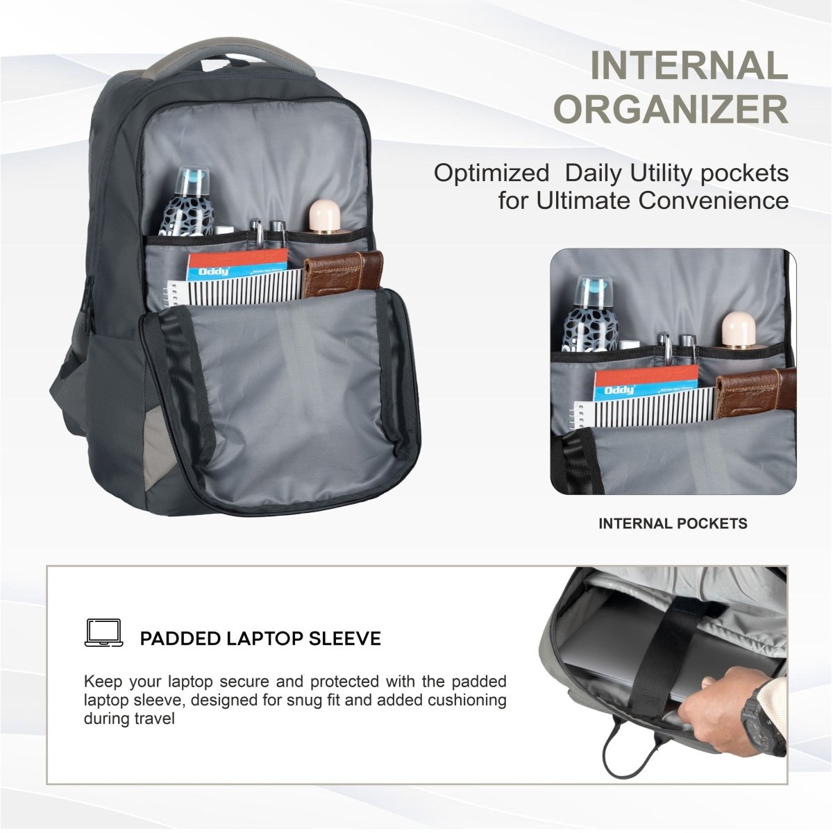 Carriz CPB01 26L Laptop Backpack - Grey - TRAWOC