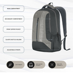 Carriz CPB01 26L Laptop Backpack - Grey - TRAWOC