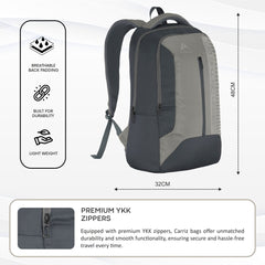Carriz CPB01 26L Laptop Backpack - Grey - TRAWOC