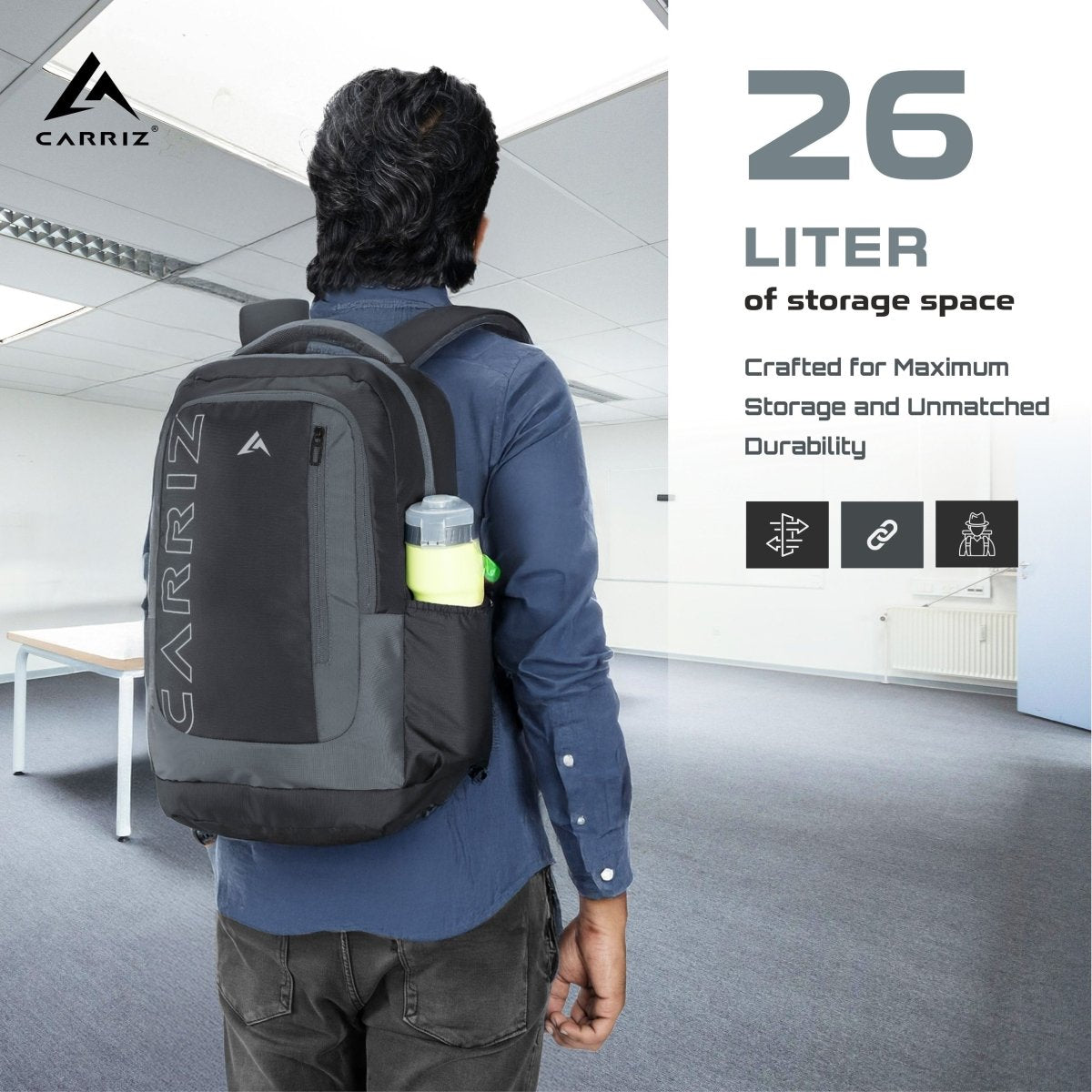 Carriz CPB02 26L Laptop Backpack - Black - TRAWOC