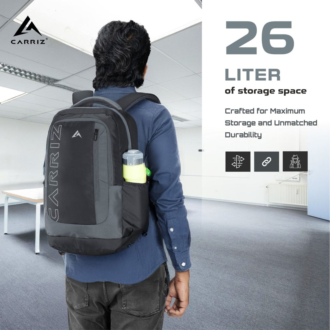Carriz CPB02 26L Laptop Backpack - Black - TRAWOC