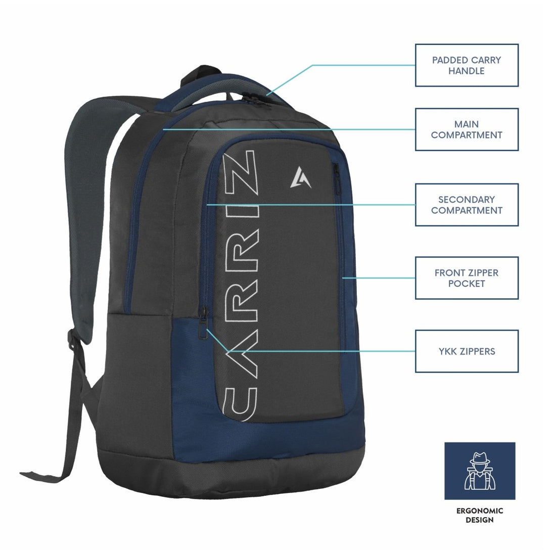 Carriz CPB02 26L Laptop Backpack - Grey - TRAWOC