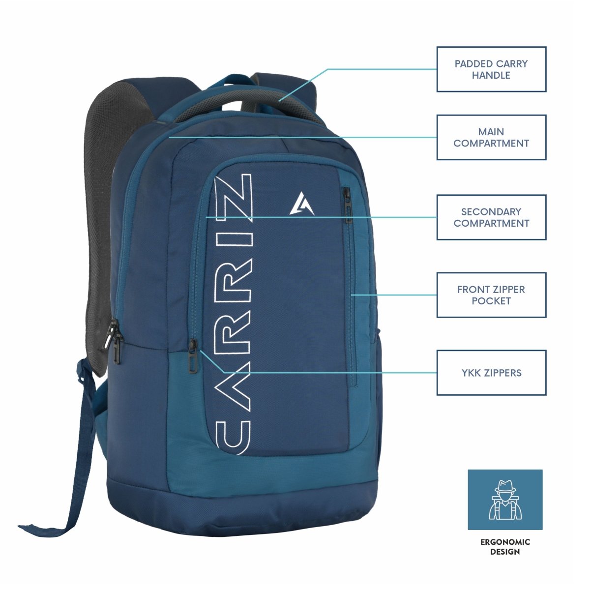 Carriz CPB02 26L Laptop Backpack - Navy Blue - TRAWOC