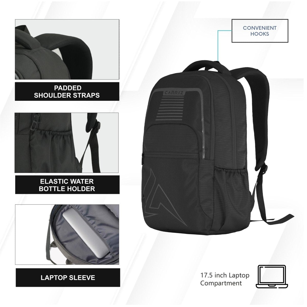 Carriz CPB03 25L Laptop Backpack - Black - TRAWOC