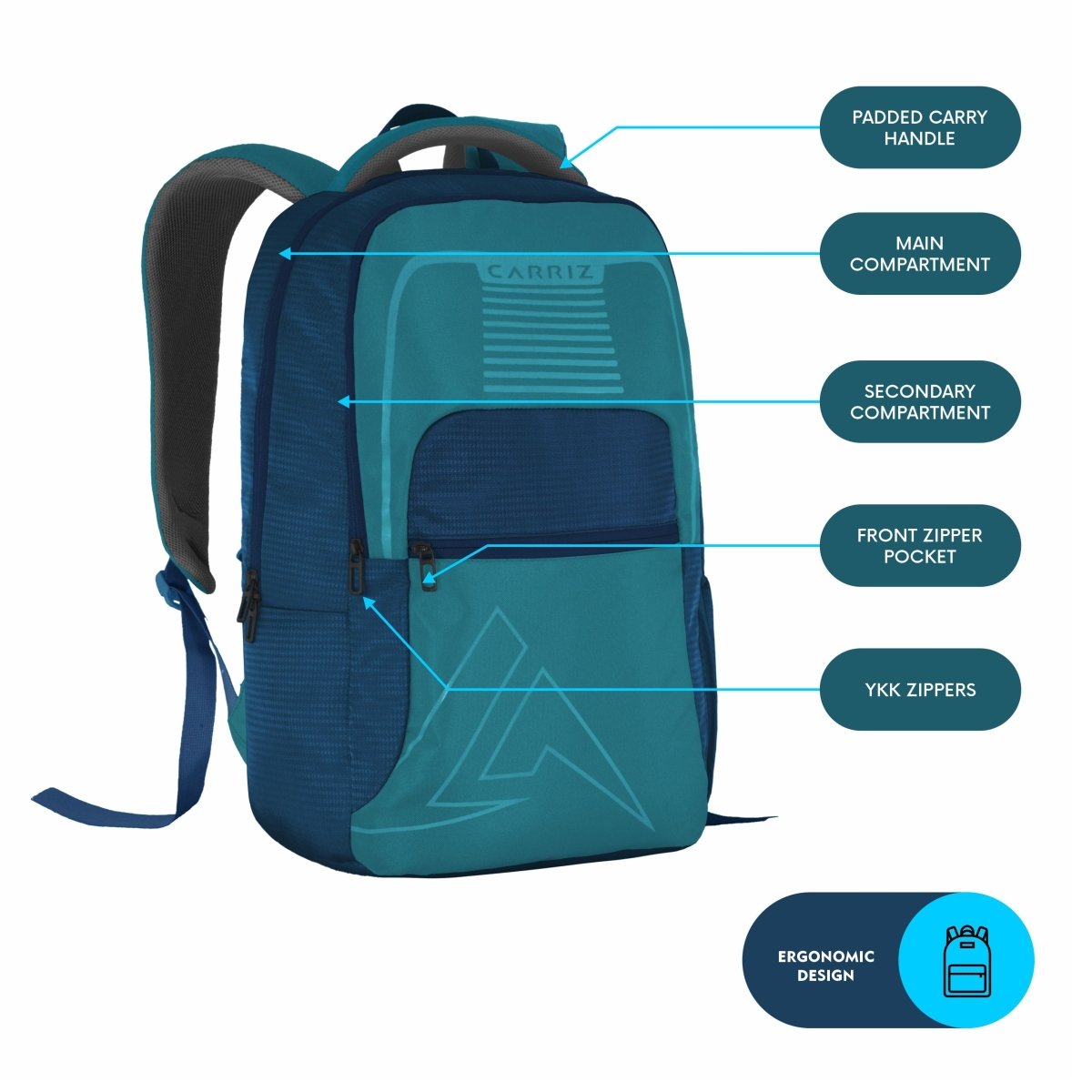 Carriz CPB03 25L Laptop Backpack - Blue - TRAWOC