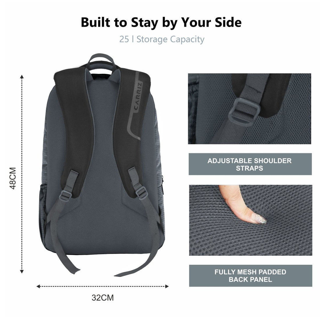 Carriz CPB03 25L Laptop Backpack - Grey - TRAWOC