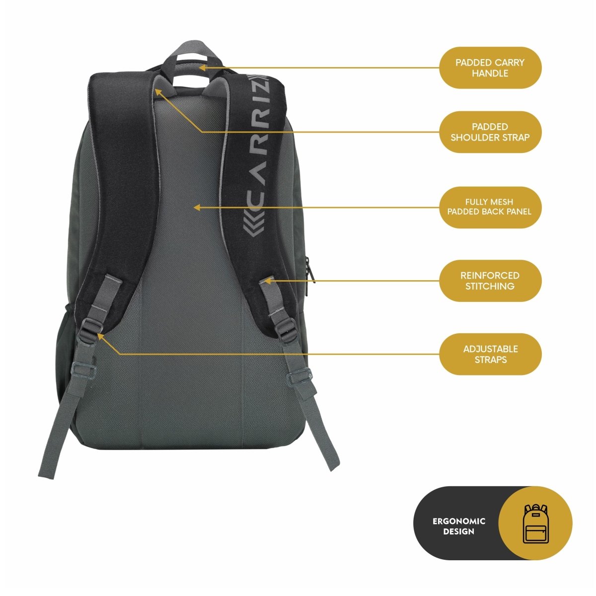 Carriz CPB04 23L Laptop Backpack - Grey - TRAWOC