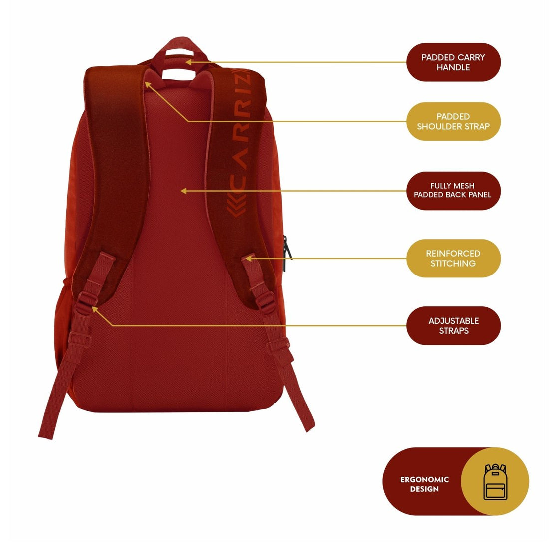 Carriz CPB04 23L Laptop Backpack - Red - TRAWOC