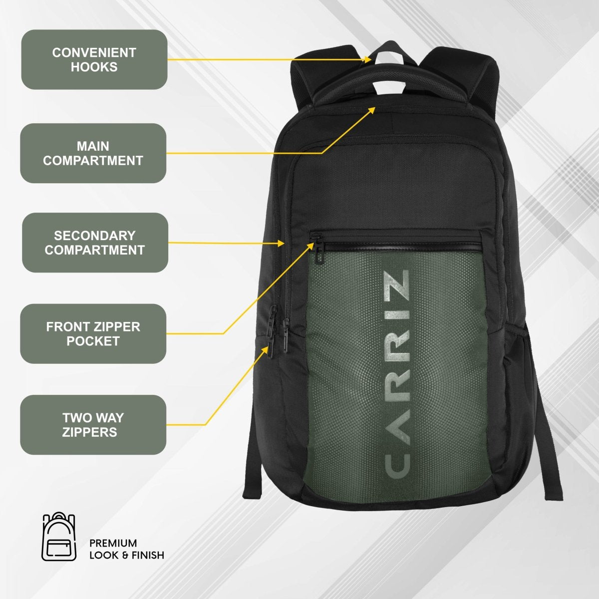 Carriz CPB05 26L Laptop Backpack - Black - TRAWOC