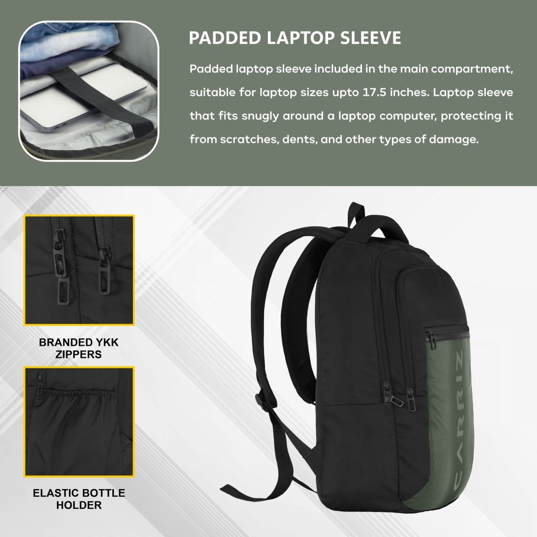 Carriz CPB05 26L Laptop Backpack - Black - TRAWOC