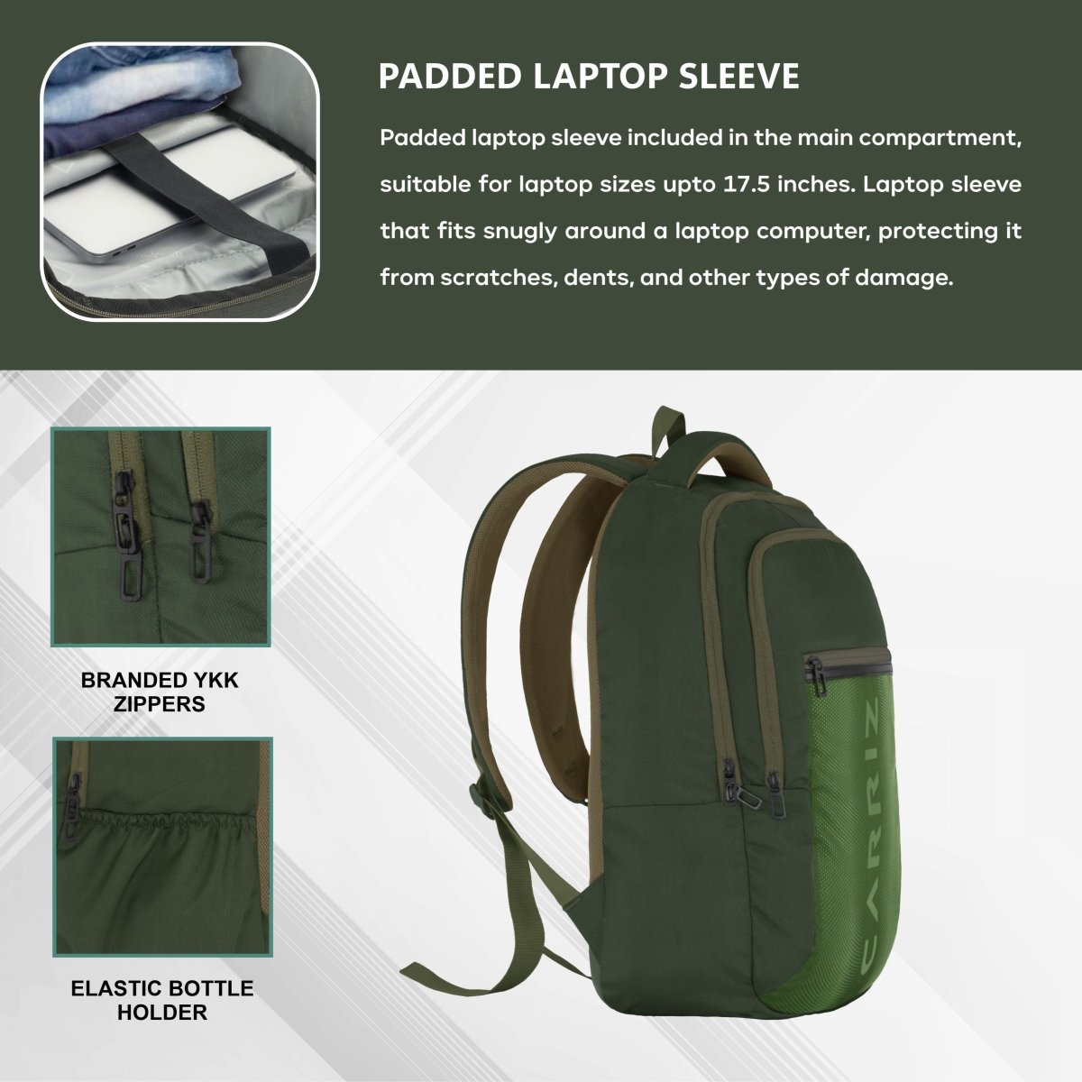 Carriz CPB05 26L Laptop Backpack - Green - TRAWOC