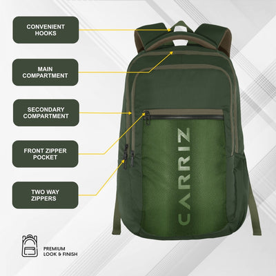 Carriz CPB05 26L Laptop Backpack - Green - TRAWOC