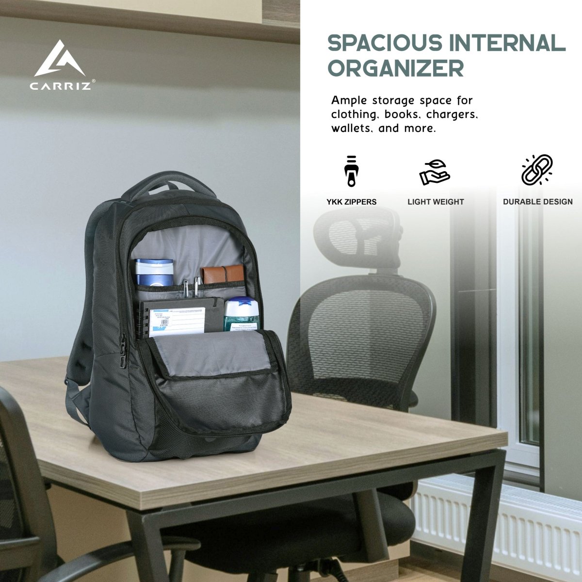 Carriz CPB05 26L Laptop Backpack - Grey - TRAWOC