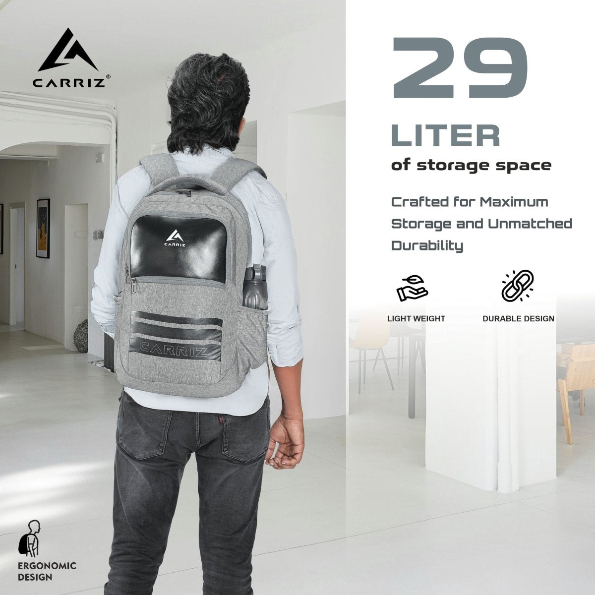 Carriz CPB07 29L Laptop Backpack - Ash Grey - TRAWOC