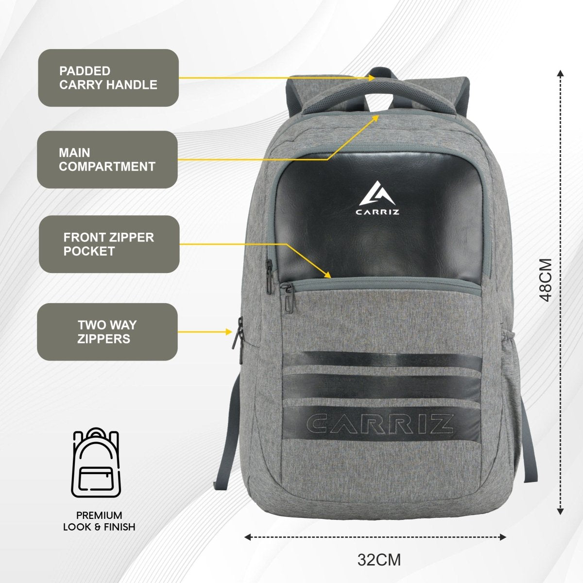 Carriz CPB07 29L Laptop Backpack - Ash Grey - TRAWOC