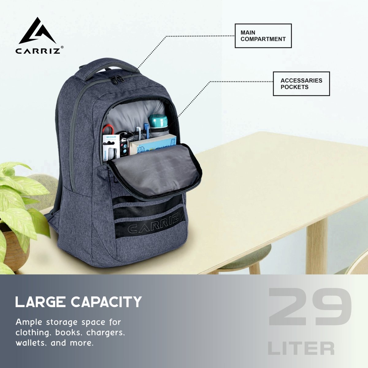 Carriz CPB07 29L Laptop Backpack - Navy Blue