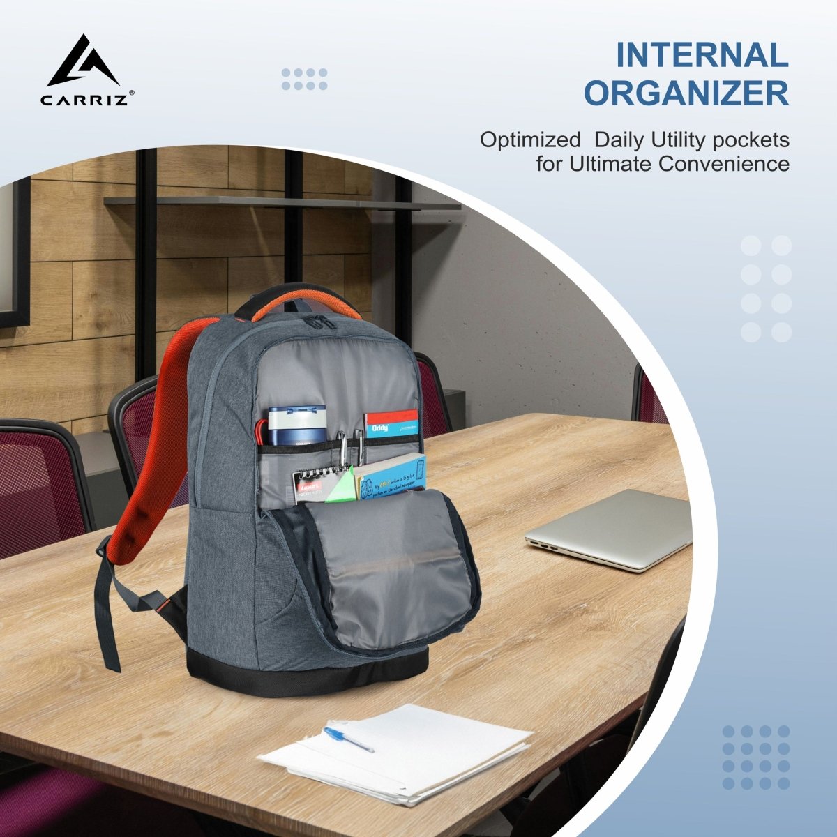 Carriz CPB08 24L Laptop Backpack - Ash - Blue