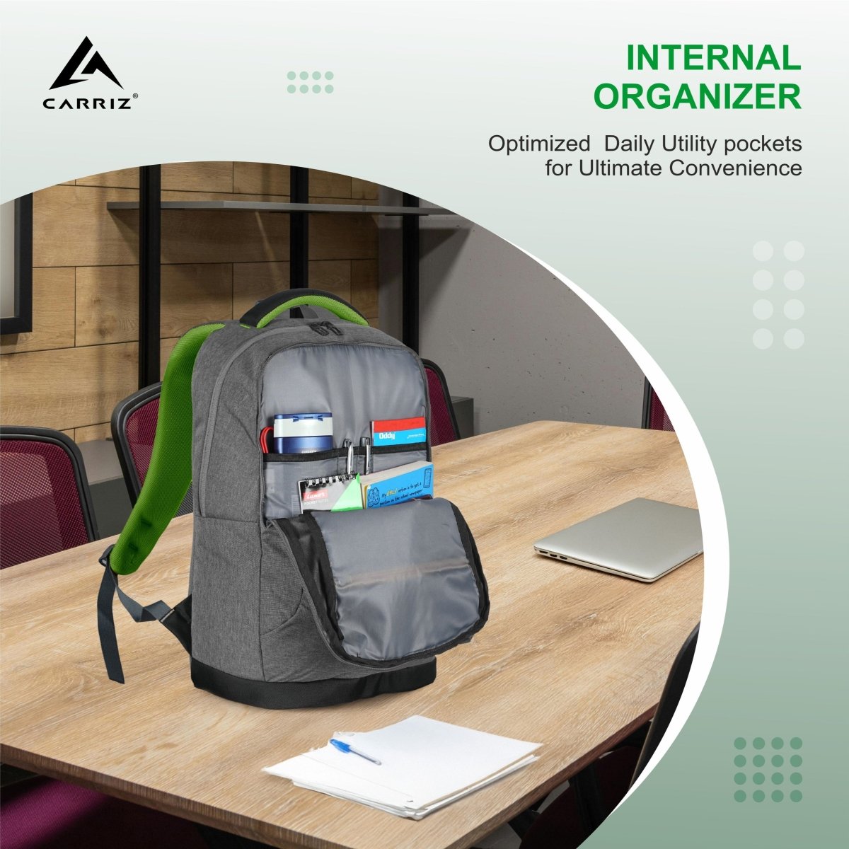 Carriz CPB08 24L Laptop Backpack - Ash Grey - TRAWOC