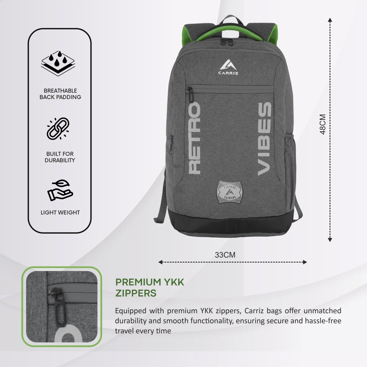 Carriz CPB08 24L Laptop Backpack - Ash Grey - TRAWOC