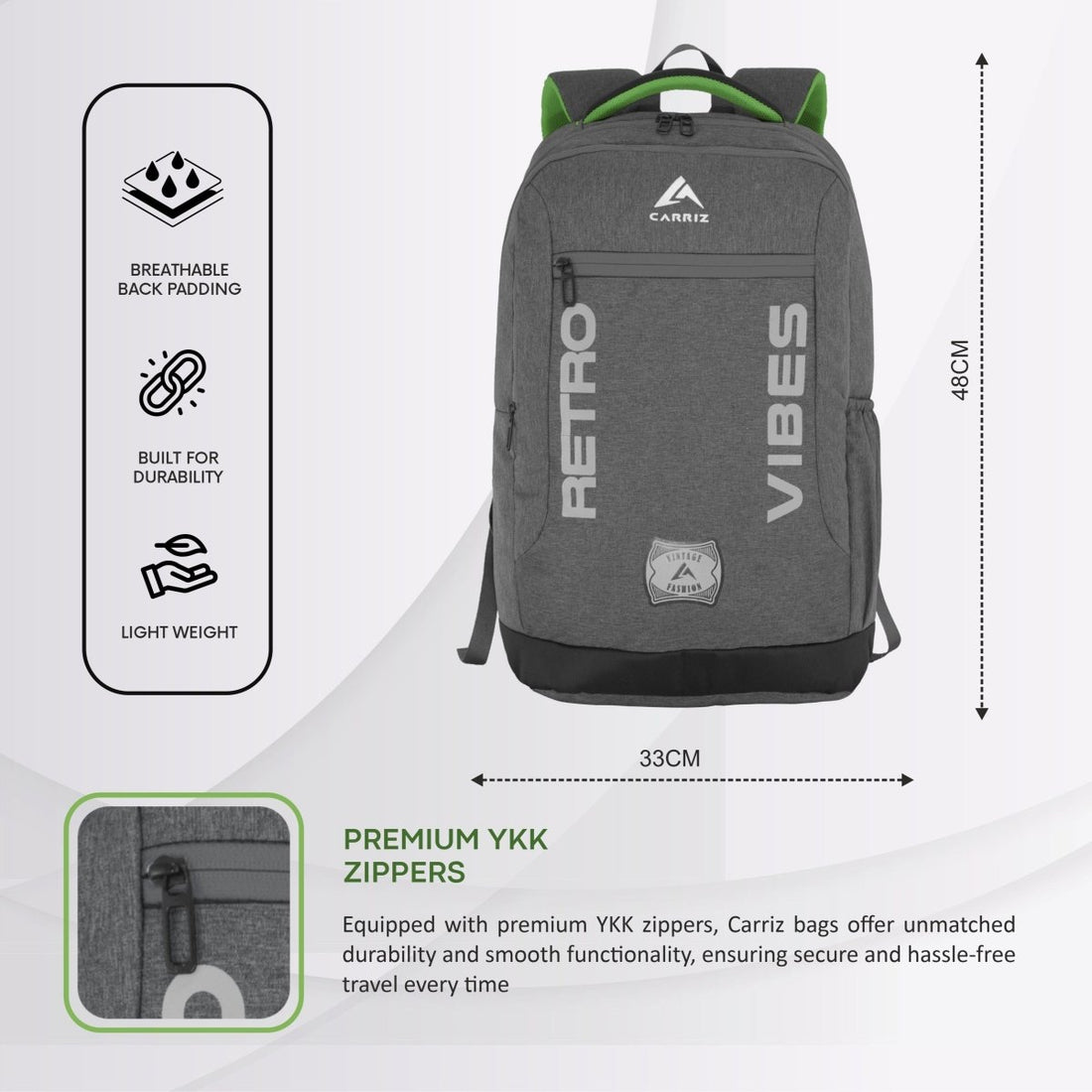 Carriz CPB08 24L Laptop Backpack - Ash Grey - TRAWOC
