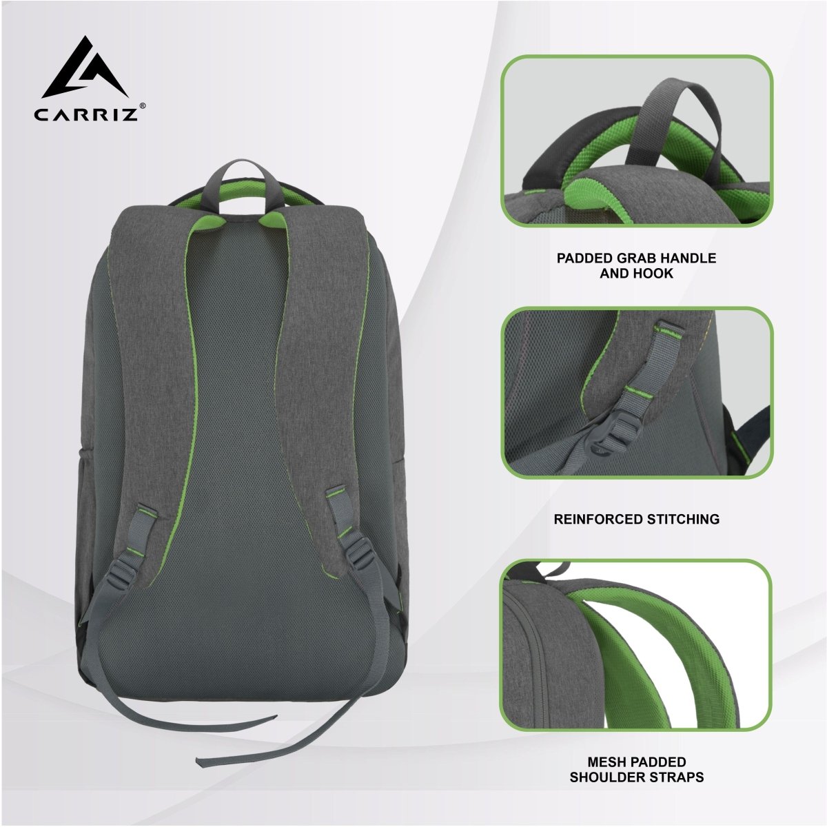 Carriz CPB08 24L Laptop Backpack - Ash Grey - TRAWOC