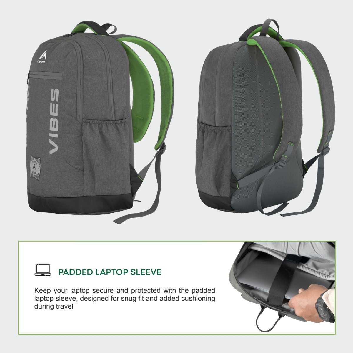 Carriz CPB08 24L Laptop Backpack - Ash Grey - TRAWOC