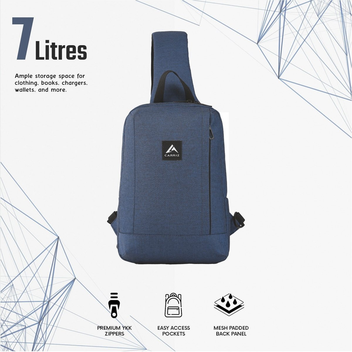 CARRIZ Outdoor Sling Bag | Crossbody &amp; Shoulder Bag for Men | Water Resistant Travel &amp; Hiking Daypack | 2 - Year Warranty (CRB02) - Dark blue (Clearance sale) - TRAWOC