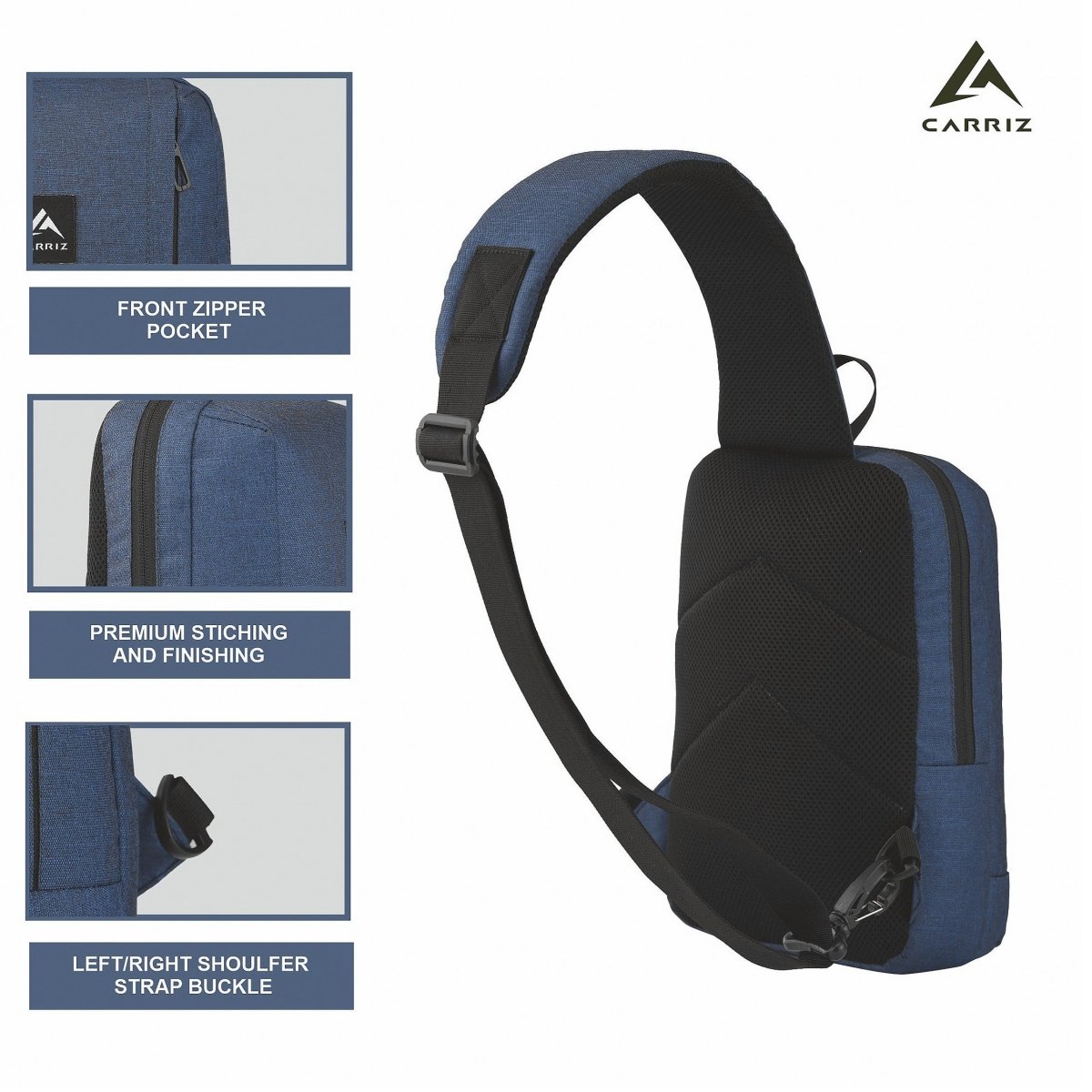 CARRIZ Outdoor Sling Bag | Crossbody &amp; Shoulder Bag for Men | Water Resistant Travel &amp; Hiking Daypack | 2 - Year Warranty (CRB02) - Dark blue (Clearance sale) - TRAWOC