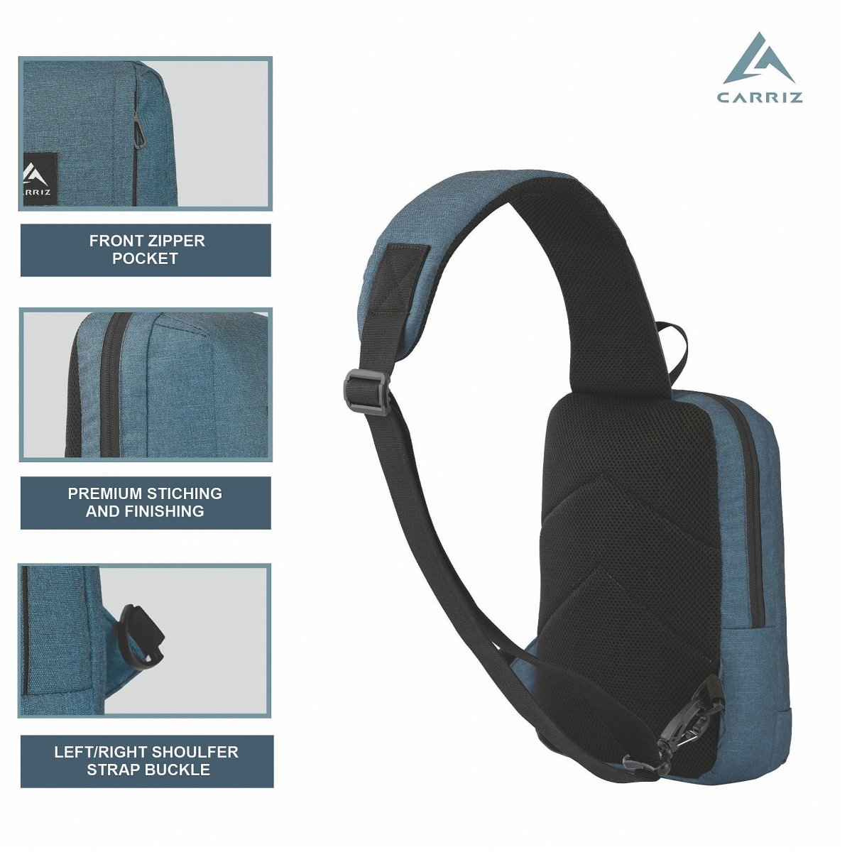 CARRIZ Outdoor Sling Bag | Crossbody & Shoulder Bag for Men | Water Resistant Travel & Hiking Daypack | 2 - Year Warranty (CRB02) - Teal (Clearance sale) - TRAWOC