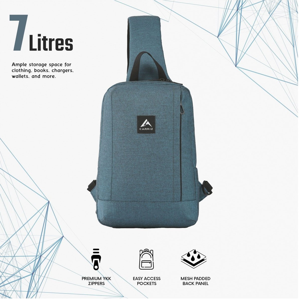 CARRIZ Outdoor Sling Bag | Crossbody & Shoulder Bag for Men | Water Resistant Travel & Hiking Daypack | 2 - Year Warranty (CRB02) - Teal (Clearance sale) - TRAWOC